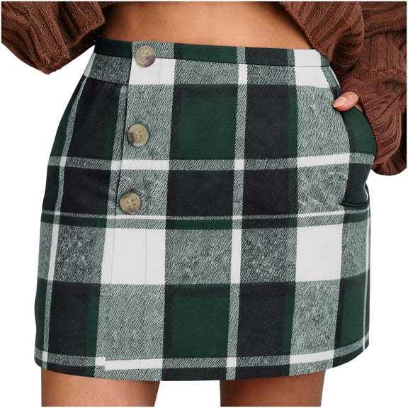 ZACPNCV Elastic Waist Skirt for Women Tweed Plaid Design with Buttons and Pockets Comfortable A Line Midi Skirt for Everyday