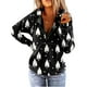 thumbnail image 2 of ICHUANYI Liquidación Sudadera de manga larga con cuello en V y cremallera con estampado navideño para mujer Blusa informal Tops ICHUANYI WER202308245557, 2 of 7
