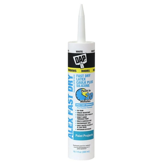 DAP Caulk Sealant 18425 Alex Fast Dry; Acrylic Latex Caulk; Paintable; White; 10.1 Ounce