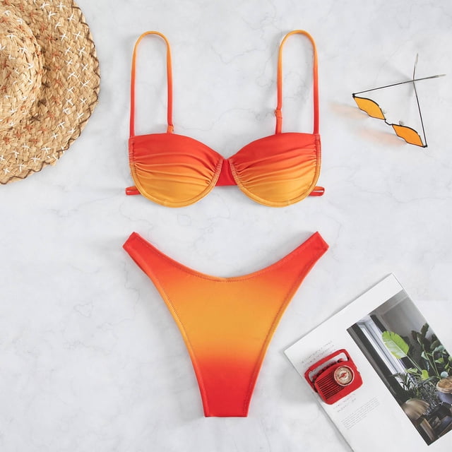 Traje de baño bikini con tirantes finos, traje de baño bikini para mujer Traje de baño bikini con tirantes finos degradados Traje de baño bikini para mujer Fiabilidad excepcional