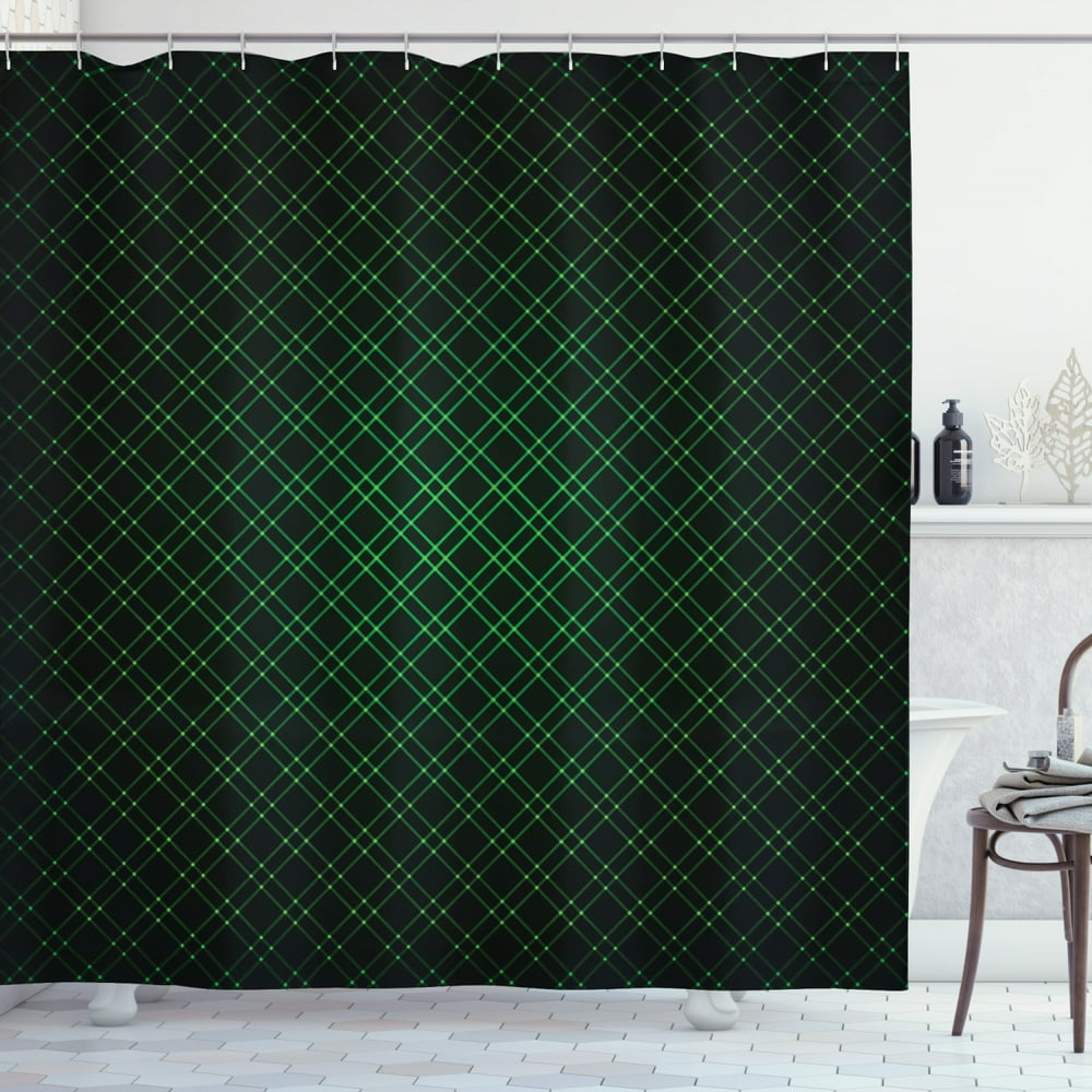 Forest Green Shower Curtain, Abstract Geometric Shape on Dark