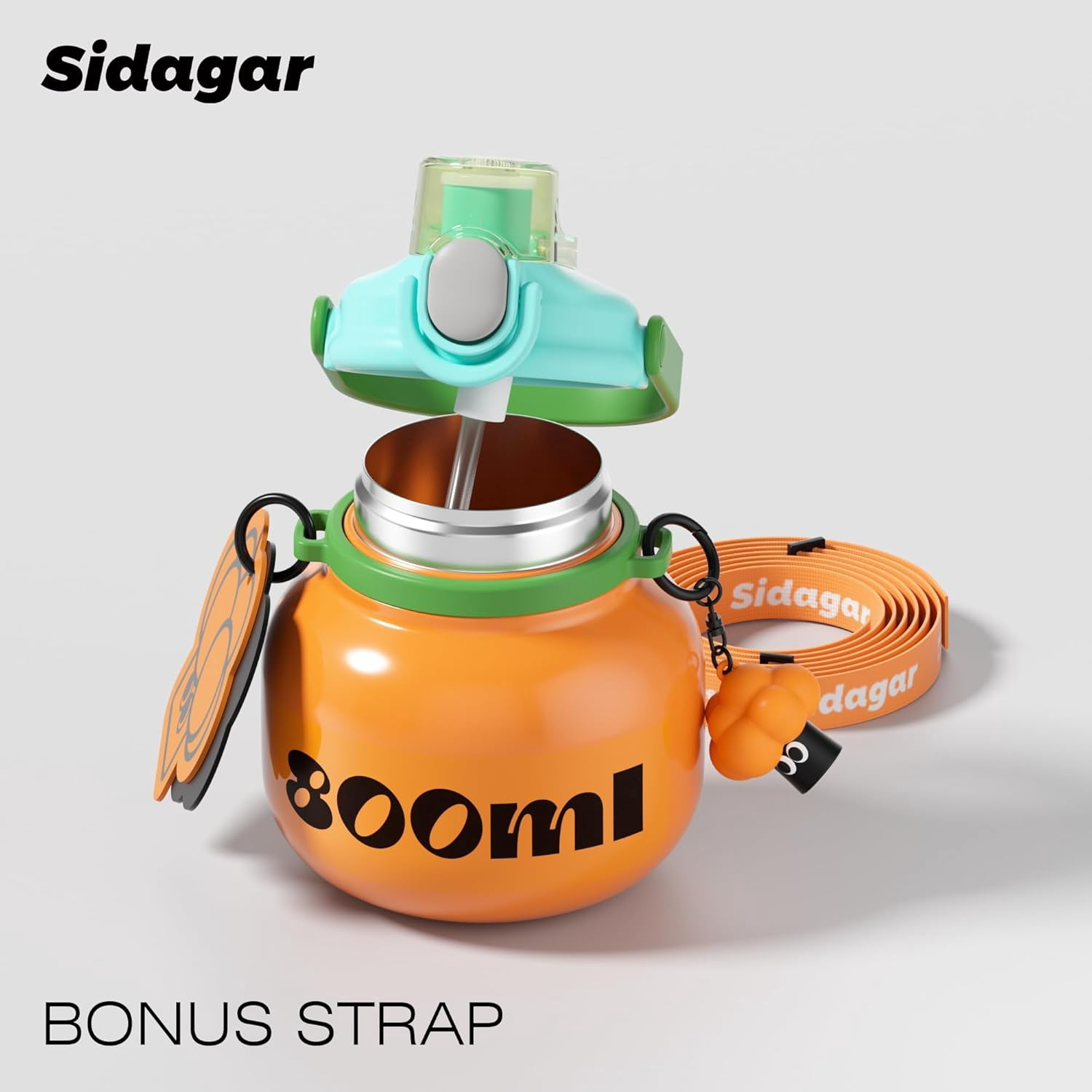 Sidagar 27 oz Stainless Steel Vacuum Insulated Water Bottle with Straw and Carry Handle, Orange