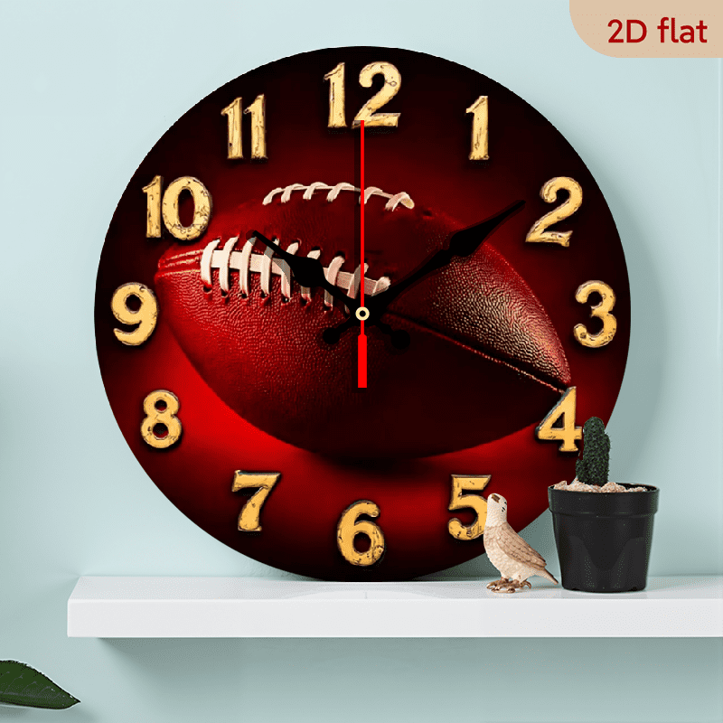 A 10-inch 2D flat Red Football theme wooden silent round wall clock, suitable for decorating homes/offices, is an excellent choice for Christmas and New Year gifts.