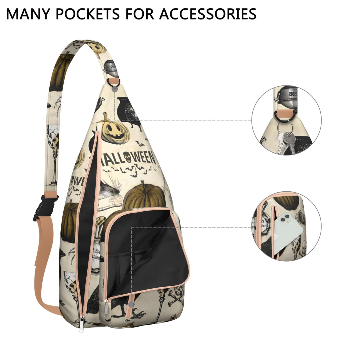 Gothic Inspired Waterproof Sling Bag - Multi-functional Crossbody Chest Pack for School, Work & Outdoor Adventures
