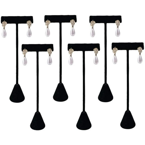 888 Display USA - 6 Pcs 5.75" Black Faux Velvet Earring T Stand Showcase Displays