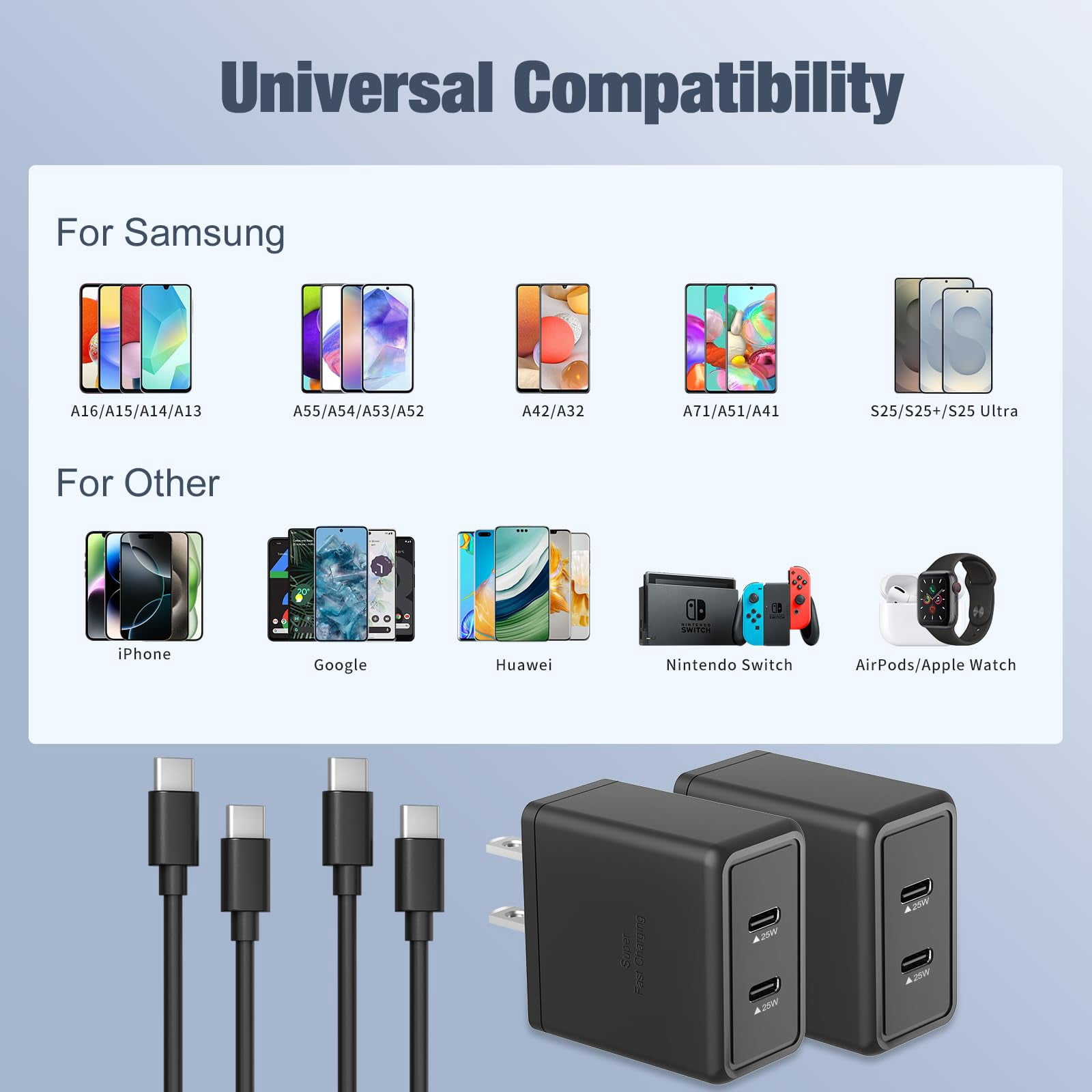Quyaojz for 45W Dual Port Super Fast Charger with Long USB C to C Cable 10ft,Type C Wall Charger Block and Android Phone Charging Cord Compatible With Samsung Galaxy S25 s25/24/23/S25+/S24+/S24 /S23+