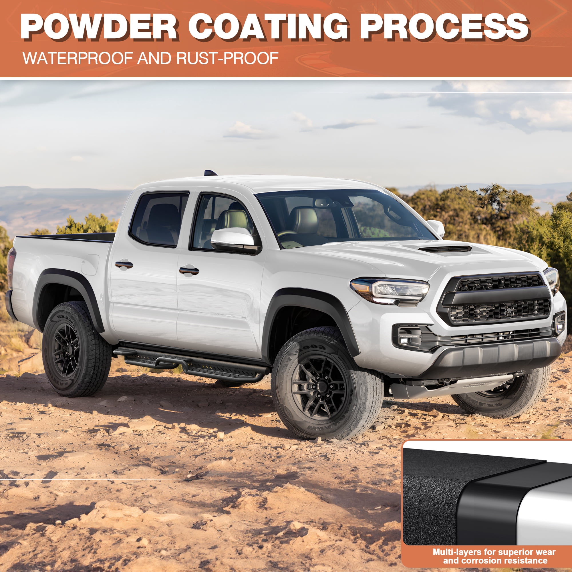 POFENZE Running Boards Compatible with 2005-2023 Toyota Tacoma Crew Cab with 4 Full-Size Doors Textured Surface Side Steps for Truck Black Nerf Bars for Tacoma