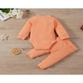 thumbnail image 3 of Newborn Baby Girl Boy Spring Fall Clothes Ribbed Cotton Solid Color Long Sleeve Romper Jumpsuit+Pants Outfits Set, 3 of 7