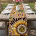 thumbnail image 4 of Welcome Table Runner 70 Inches, Summer Sunflowers Bohemia Floral Rustic Brown Wood Bed Runner Dresser Scarves Tabletop for Indoor Outdoor Parties/Ceremony/Banquet, 13" x 70", 4 of 9