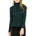thumbnail image 2 of INSPIRE CHIC Women's Blouse Slim Fit Turtleneck Pleated Front Long Sleeve Knit Top M Green, 2 of 8