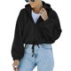 thumbnail image 3 of Woman Loose Hooded Sweatshirt, Stylish Drop Shoulder Sleeve Hem Drawstring Female Zip Up Hoodie Plain Color For Dating For School, 3 of 6