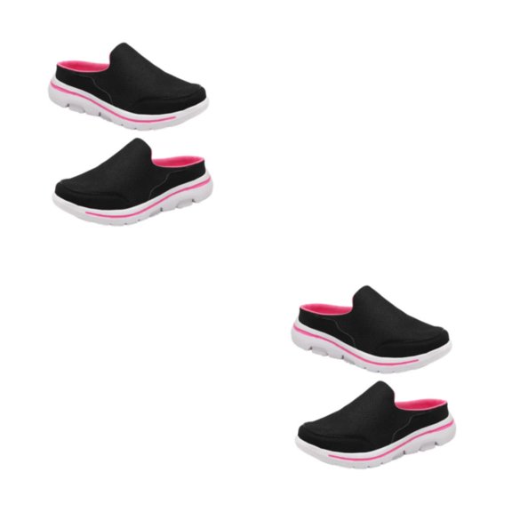 Minnieouse 1 par de toboganes de cubierta de malla para mujer, zapatillas transpirables de tacón plano para fiesta de viaje para niñas, negro rojo talla 36 2Conjunto