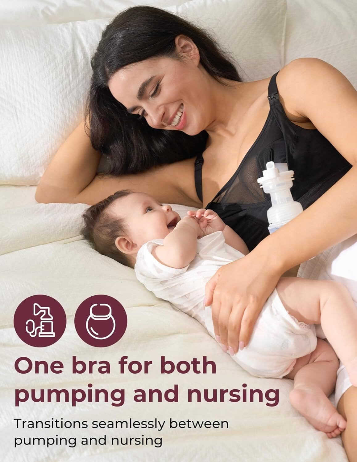Momcozy Mesh Support Pumping Bra Hands Free Suitable for 36C-44G, HF018 Comfortable Plus Size Pumping and Nursing Bra in One