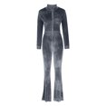 thumbnail image 3 of Womens 2 Piece Velvet Tracksuit Long Sleeve Zip Up Crop Jacket Tops Flared Long Pant Sets with Pockets, 3 of 4