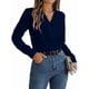 thumbnail image 3 of Blusa Plisada de Larga con Cuello en V para Mujer, Ideal para Oficina Azul XL, 3 of 8