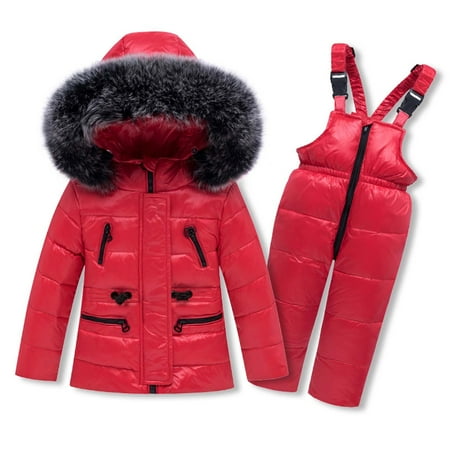 

EINCcm Winter Duck Down Warm Jacket Outfits Winter Windproof Ski Suit Long Sleeve Zipper Coat Jumpsuit Rompers Suit for Kids Baby Girls Boys Red 2-3 Years
