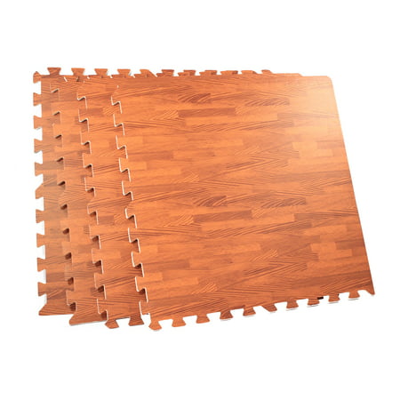 Interlocking Wood Grain Utility Foam Floor Mat Set Anti-Fatigue