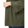 thumbnail image 7 of MODA NOVA Juniors Plus Size Crochet Panel Long Sleeve Ruched Front Blouse, 7 of 7