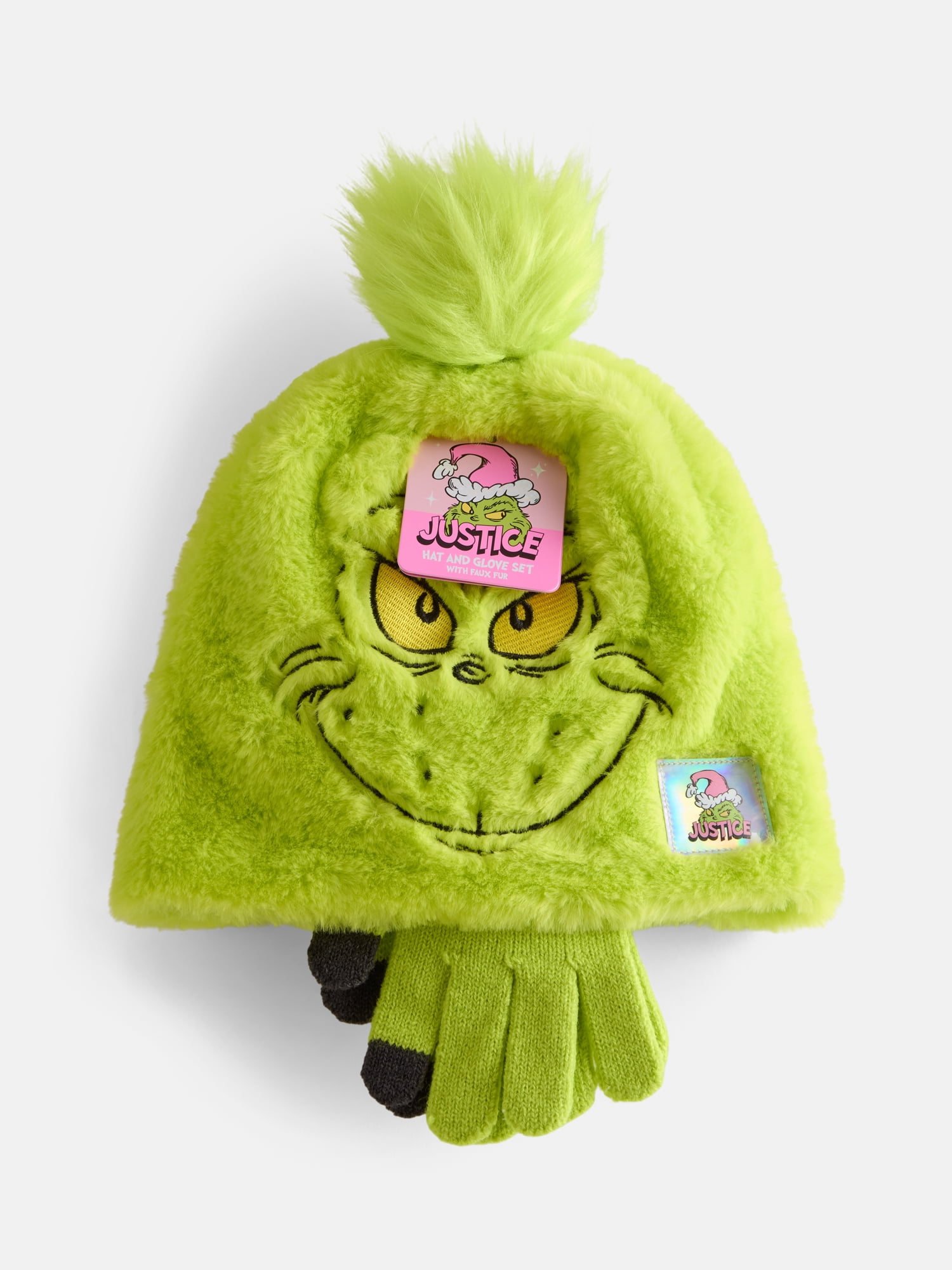 Justice Girls x Dr. Seuss' The Grinch Faux Fur Hat and Glove Set, Green