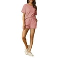 thumbnail image 2 of INSPIRE CHIC Women's Lounge Sets Waffle Outfits T-shirt with Shorts Loungewear Jogger Sweatsuits with Pockets XL Light Pink, 2 of 6