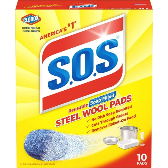 Tampons d’acier savonneux S.O.S, boîte de 10 Avec savon de longue durée