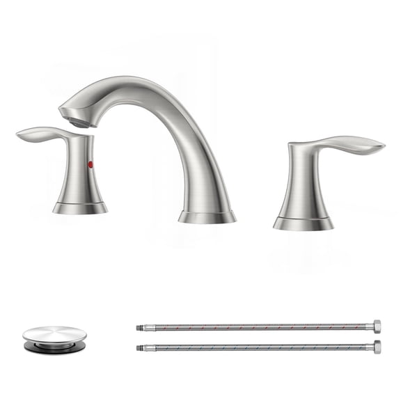 APPASO 2-Handle Bathroom Faucet with Pop-Up Drain, SUS304 Stainless Steel Brushed Nickel, 3-Hole Widespread Bathroom Sink Faucet, Water-Saving Aerator, Vanity Faucet for Bathroom/Hotel/Moto