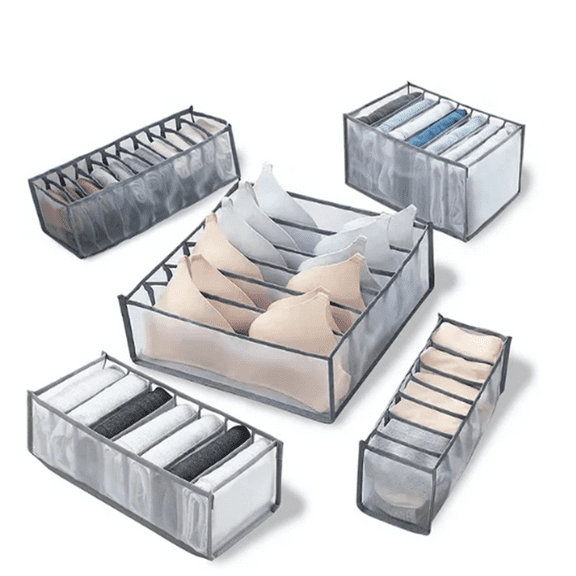 5 PCS Clothes Organizer for Clothes,Drawer Dividers Containers for Wardrobe,Cloth Storage Bins,Washable Foldable Compartment Box for Bedroom Dorm Room,Gray,Storage 5 Pcs