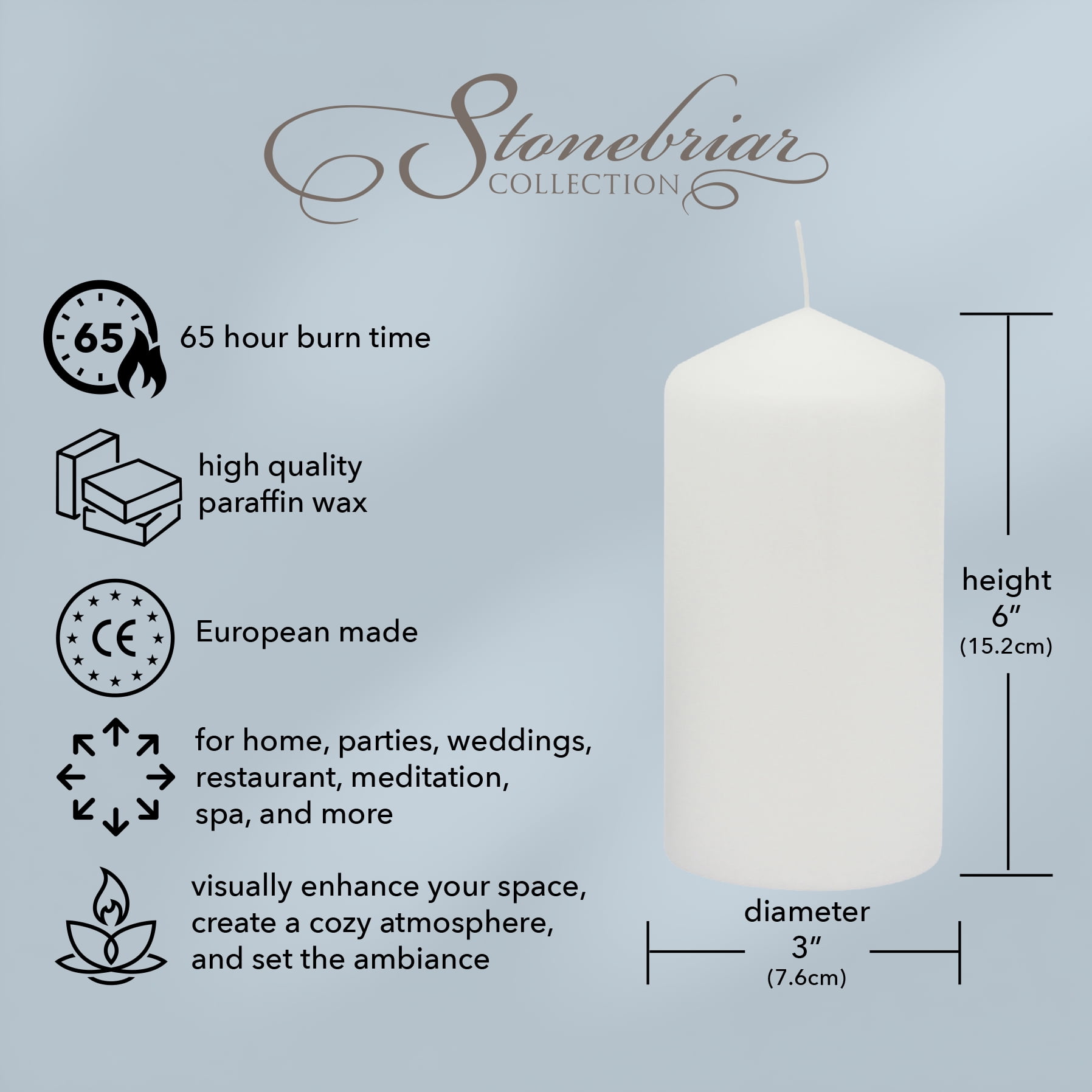 Stonebriar Collection Unscented White Pillar Candle, 6-Pack, 3" x 6", 65-Hour Burn Time