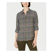 CHARTER CLUB Womens Black Houndstooth Long Sleeve Button Up Top Size PP