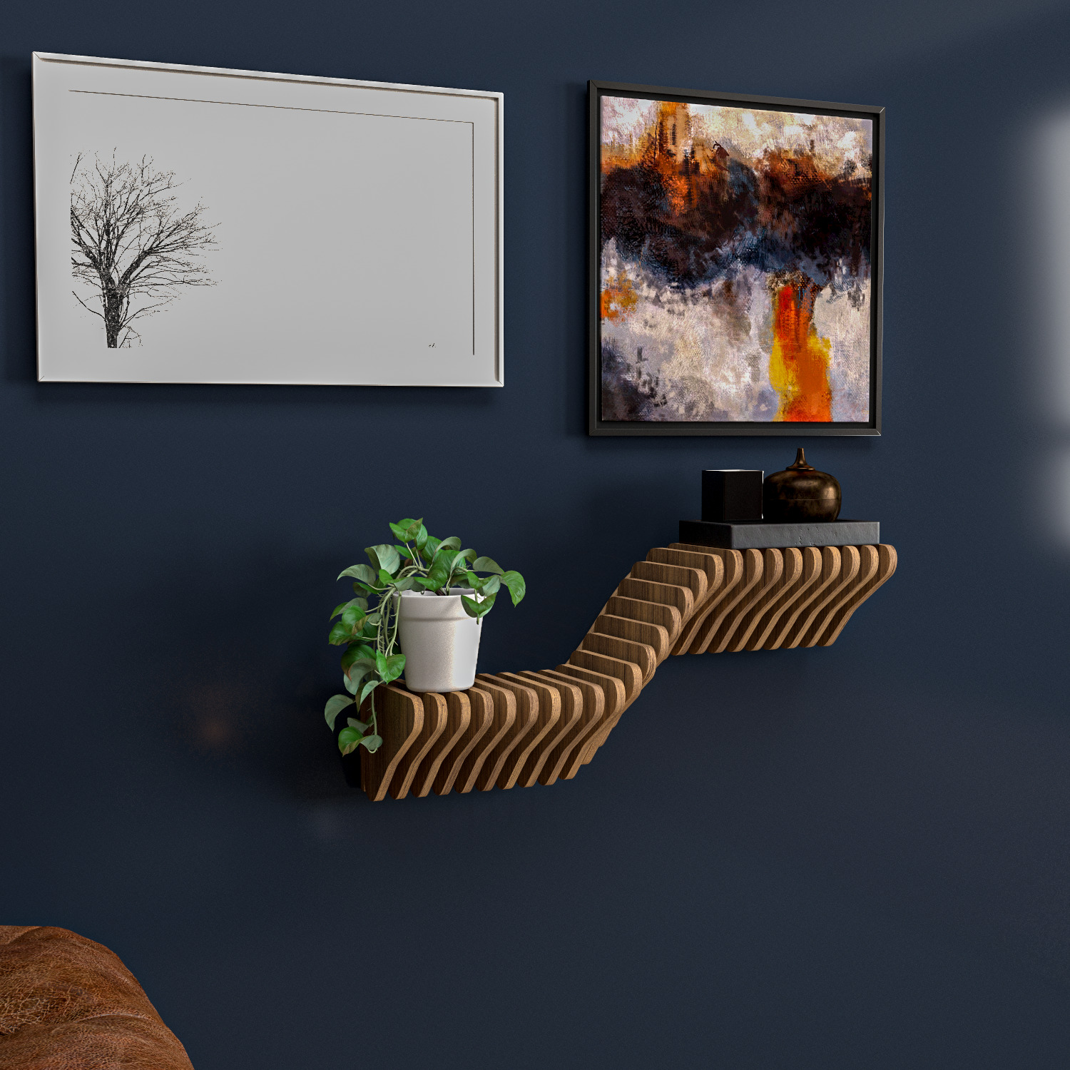 Batamex Parametric 20" Floating Shelf Modern Geometric Wooden 3D Wavy Wall Piece