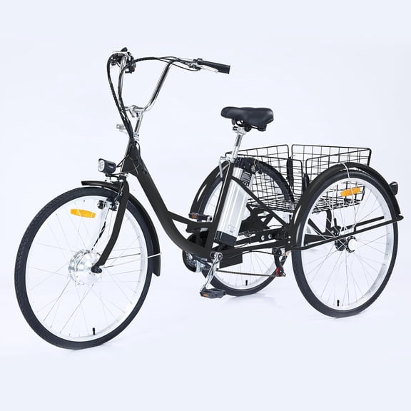 26 Inch Adult Tricycle - 7 Speed Three Wheel Bicycle with Rear Basket - 330 lb Capacity Cruiser Trike for Daily Transportation - Black