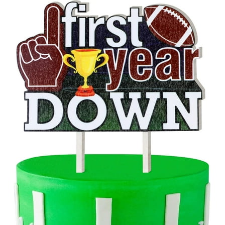 1 Pieces First Year Down Wooden Cake Toppers for Boys and Girls, Cupcake Picks Decorations for First Year Down Theme Baby Shower Birthday Party Decorations Supplies