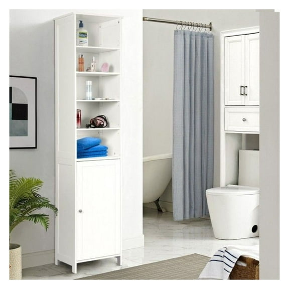 72'' Tall Bathroom Floor Cabinet, Free Standing Storage Organizer with Adjustable Shelves & Door, White Finish, Space Saving Design for Bathroom, Kitchen, Hallway