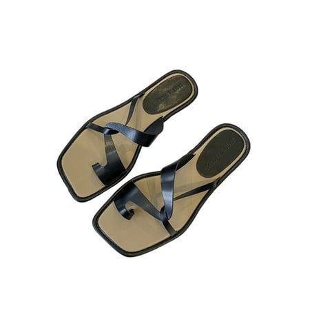 

UKAP Ladies Beach Sandal Summer Slides Slip On Flat Sandals Fashion Cross Strap Shoes Women s Slippers Clip Toe Anti Skid Black 7