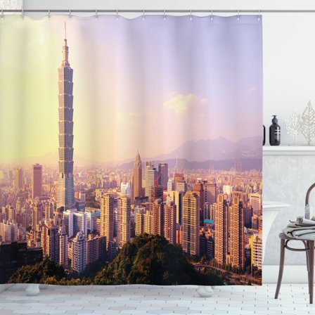 Ambesonne Landscape Shower Curtain, Skyline Taipei Taiwan, 69"Wx70"L, Multicolor