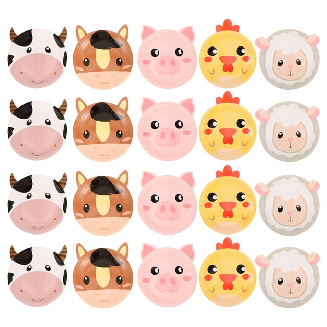 50 platos de papel desechables de animales de granja para fiestas, con dibujos de animales, para decorar fiestas de cumpleaños