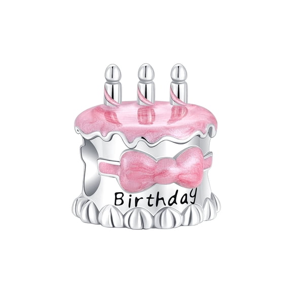 ARVALILS 925 Sterling Silver Birthday Cake Charm Bead with Enamel for Bracelet