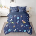 thumbnail image 2 of jejeloiu Cute Space Rocket 7pcs Bedding Comforter Set,Kawaii Universe Astronaut Queen Bedding Sets For Boys Kids Reversible, 2 of 8