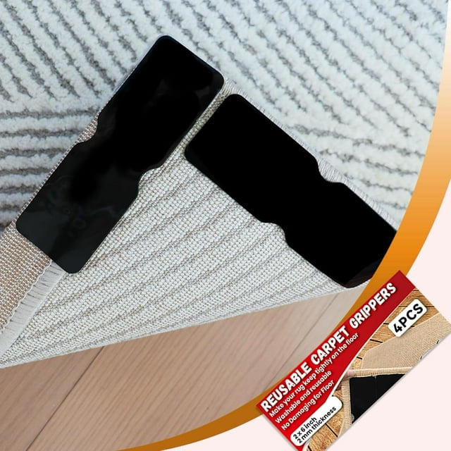Reusable Carpet Grippers,Non Slip Rug Pads Grippers for Hardwood Floors and Tiles, Washable,Strong Adhesive Grippers for Area Rugs, Keep Corners Flat, Non-Damaging for Floor Inkiness (4)
