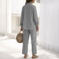 thumbnail image 5 of Bbyeadc 2 Piece Linen Sets for Women Long Sleeve Collared Button Down Shirt Drawstring Wide Leg Pants Summer Spring Travel Sets,Gray (M), 5 of 5