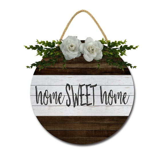 Front Door Porch Decorations Home Sweet Home Door Hanging Sign 12 inch Wooden Wall Sign, Rustic Holiday Wreath Decor for Front Door Porch Home Window Wall Farmhouse Decorations