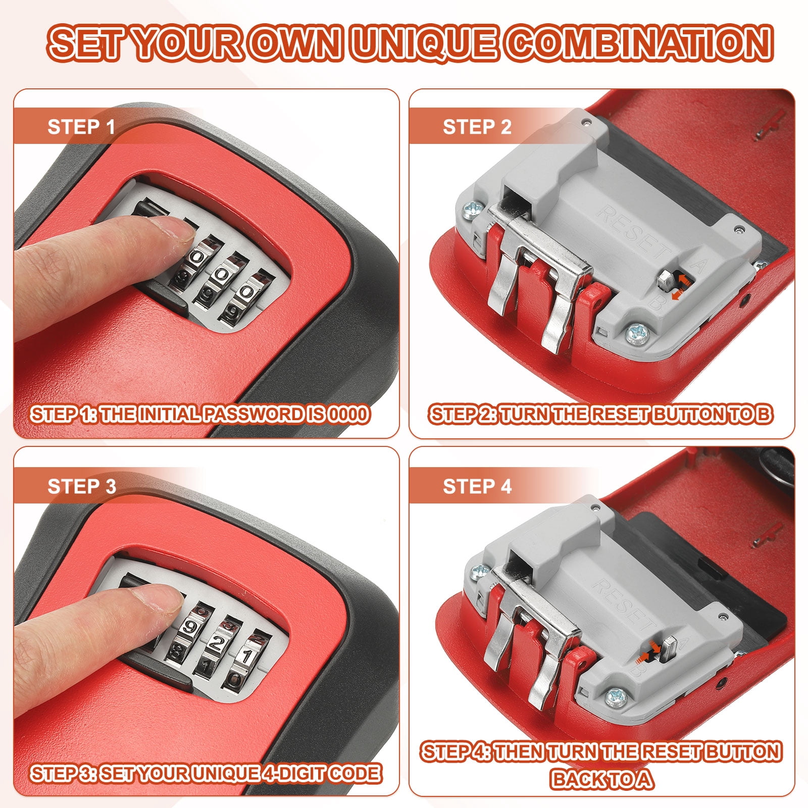 Portable Key Lock Box, 4 Digit Combination Key Lockbox Wall-Mounted Aluminum Alloy Safe Security Lock Gray
