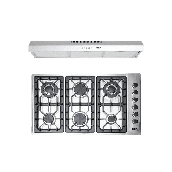 Combo DISA HOME Parrilla a Gas 6 Quemadores Acero Inox y Campana Extractora de Pared 80 cm