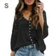 thumbnail image 3 of Sonducket Camisa de mujer con cuello en V Camisa de encaje Blusa en V Color sólido Botón de manga larga Top Prendas para la parte del cuerpo Negro S, 3 of 6