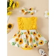 thumbnail image 4 of VOLTEY Infant Baby Girls Summer Romper Outfit, Flower Print Lace Sleeveless Round Neck Front Bowknot Romper + Headband for Toddler Girls, 0-18 Months, 4 of 9