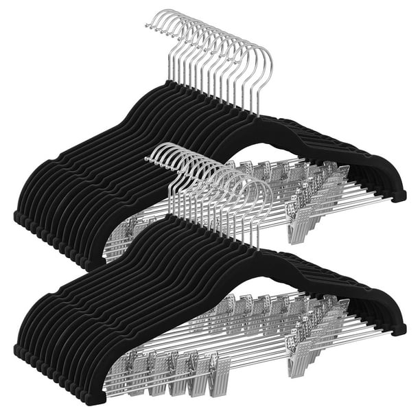 Perchas para Pantalones, 30 Perchas de Terciopelo, 42.5 cm de Largo, con Clips Ajustables, Antideslizantes