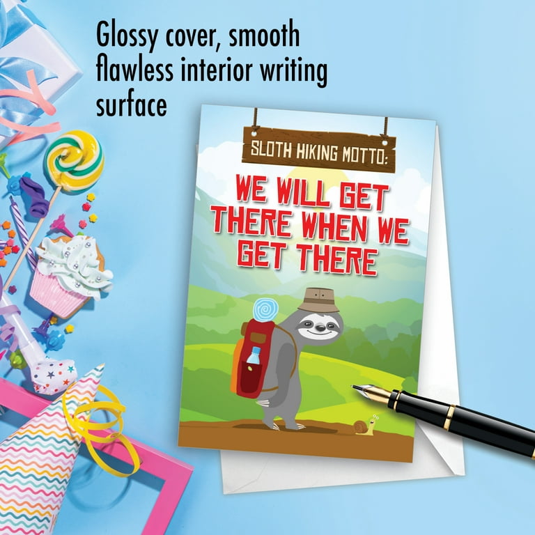 Oversize Belated Birthday Card - Funny Sloth Hiking Design | 8.5x11 Inch Jumbo Card | Made In USA