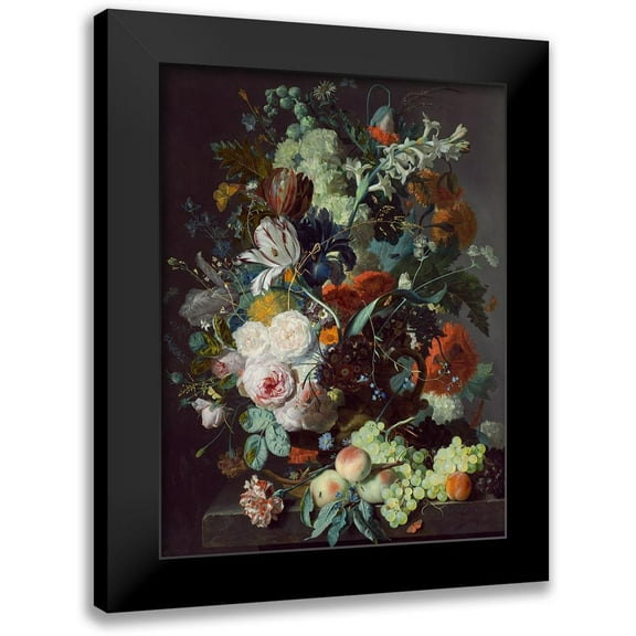 Jan, van Huysum 12x14 Black Modern Framed Museum Art Print Titled - Still Life with Flowers and Fruit