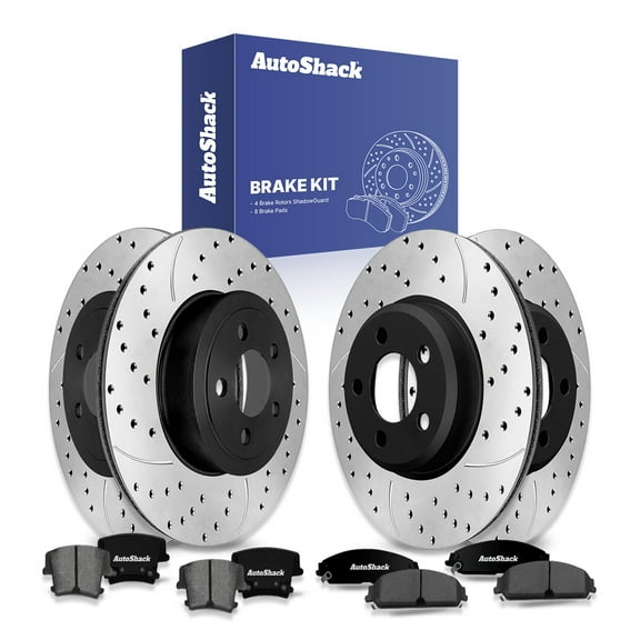 AutoShack Front Vented & Rear Vented Drilled & Slotted E-Coated Brake Rotors   Ceramic Pads 12-PC Brake Kit Replacement for 2012-2013 Dodge Charger 2012-2014 Dodge Challenger ShadowGuard