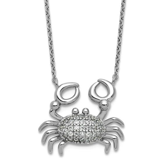 17.5mm 925 Sterling Silver Rhodium Plated Polished Cubic Zirconia Crab Necklace 18 Inch Pendant Necklace for Women